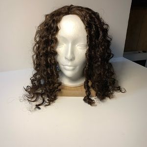 16” Synthetic Wig Topper Dark Brown Auburn Highlights soft curls 4 clips on lace